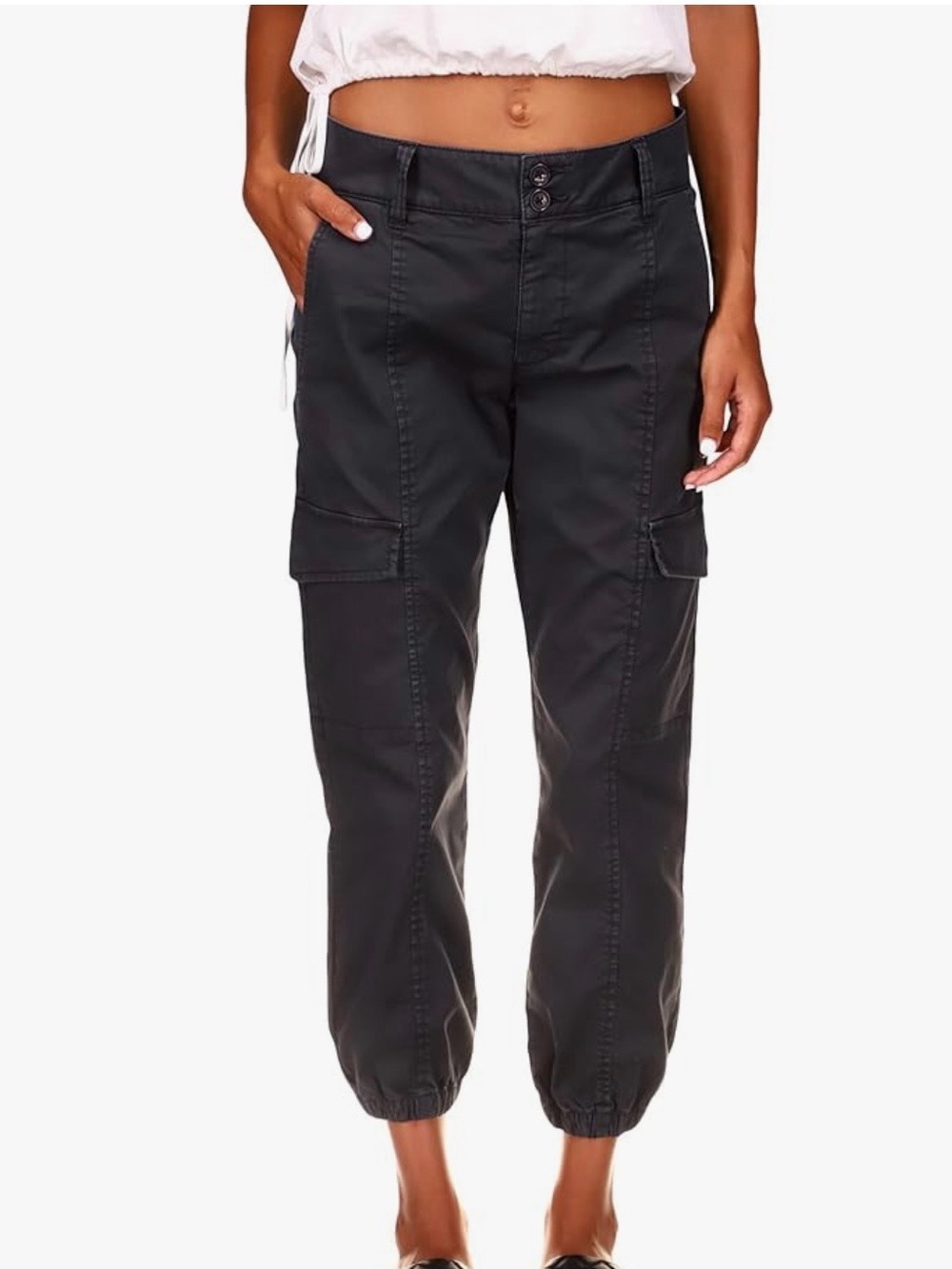 Sanctuary- Rebel Cropped Cargo Jogger Pants - Elastic Hem (Obsidian)